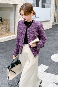 2025年冬季新款修身加厚毛呢羽绒服小香风外套女法式粗花呢上衣图片