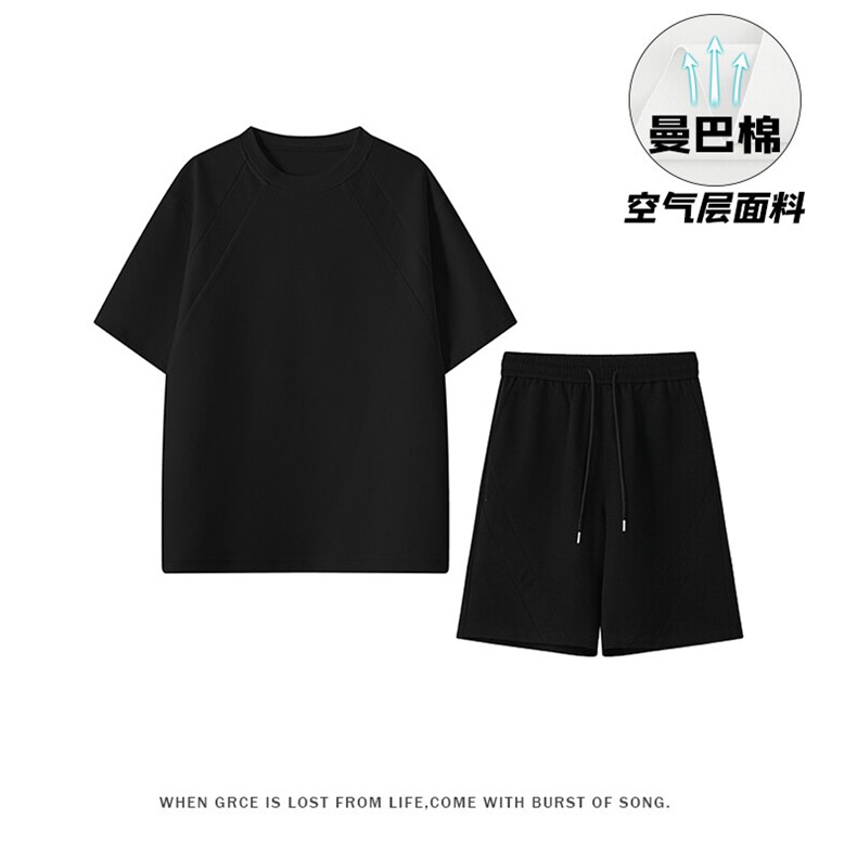 GENIOLAMODE休闲运动套装男士夏季新款曼巴棉结构T恤短裤穿搭男装,男装休闲套装,电商A001-1