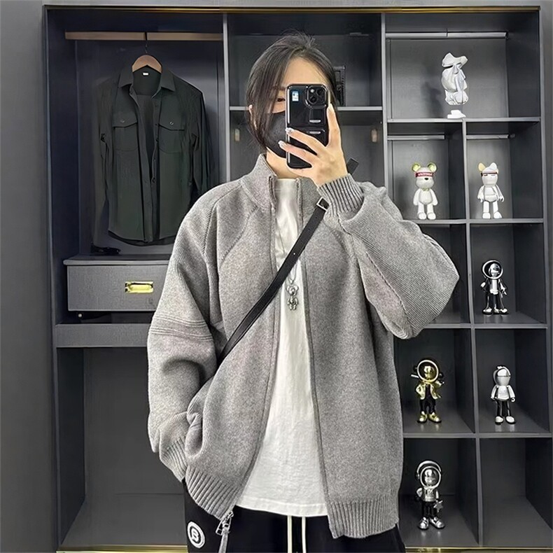 网图M03-特P55开衫毛衣男女秋冬季小众立领针织衫慵懒风情侣外套图片
