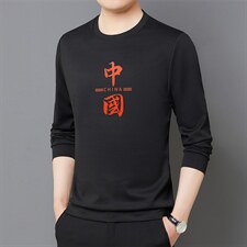 卫衣圆领长袖T恤男士打底衫春秋季潮流宽松休闲内搭套头上衣男装图片