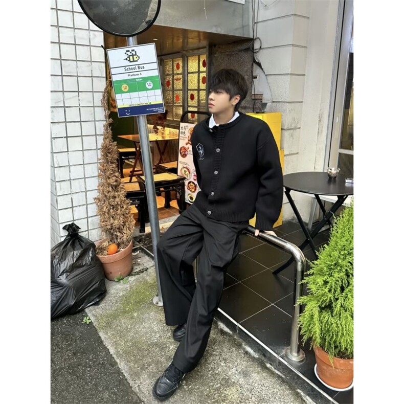 AA2102P88秋冬氛围感优雅街头水洗做旧开衫毛衣外套,男装针织衫/毛衣,电商B323A