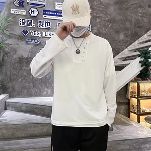 简约纯色复古休闲纽扣设计感T恤男潮流原宿时尚打底衫百搭W19/P35图片