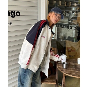 蜡笔小Y式复古条纹撞色立领卫衣开衫男女宽松休闲学院风外套上衣,男装卫衣,星座506A