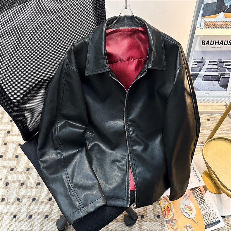 美式复古翻领皮衣外套男设计感拉链pu皮机车服夹克潮JK08568-P73,男装夹克,星座308B-1