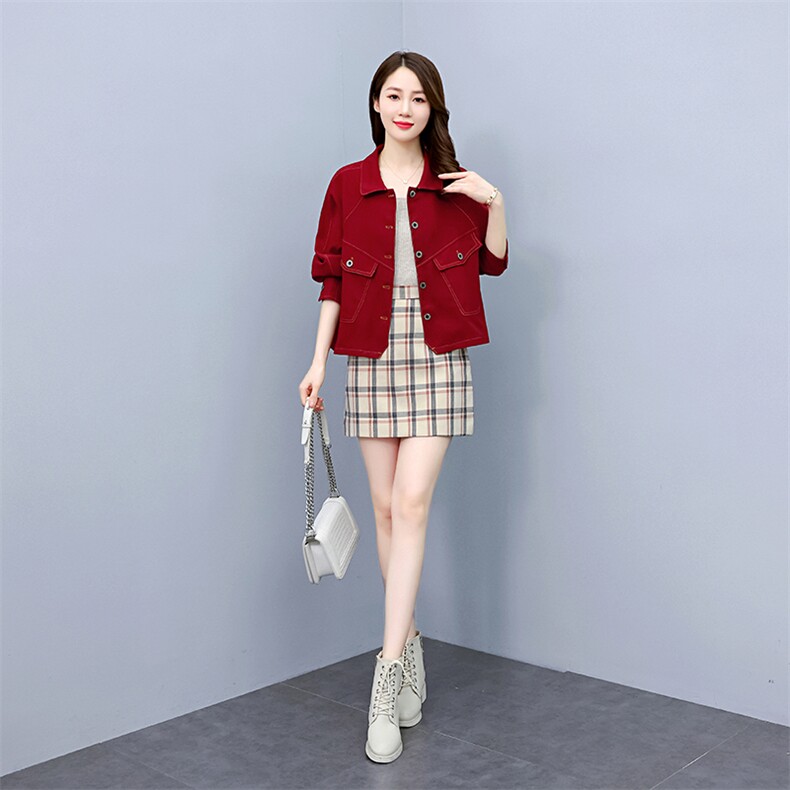 2025春秋季短款工装潮品藏肉显瘦插肩袖牛仔外套女休闲,女装短外套,水衣源