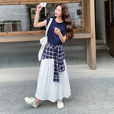 新款上新！数据好假两件格子拼接时尚连衣裙2C169-2539-P155-K228，女装连衣裙，2C169