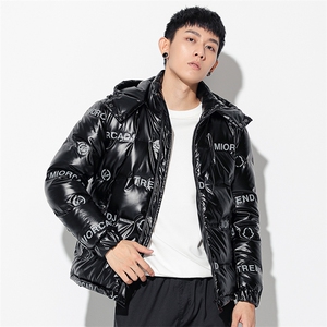 新款日系印花连帽潮牌时尚羽绒服男女款短款外套R9002P100图片
