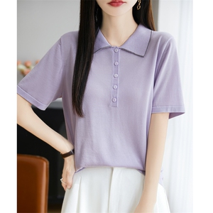 天丝polo衫女2025夏季宽松烫钻薄款正肩短袖翻领针织衫上衣t恤新图片
