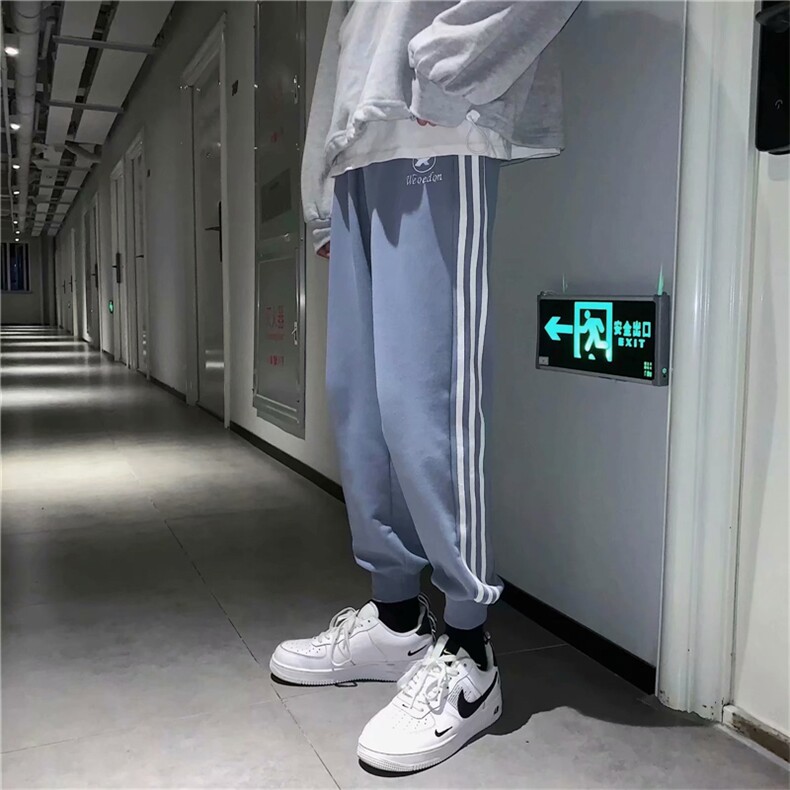 夏季薄款条纹运动裤男宽松直筒九分裤百搭束脚休闲长裤 K1270-P35图片