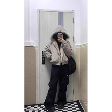 现货高品质美式高街冬季重磅硬挺短款座山雕毛领棉衣男女加厚外套，男装棉衣，电商A486-1