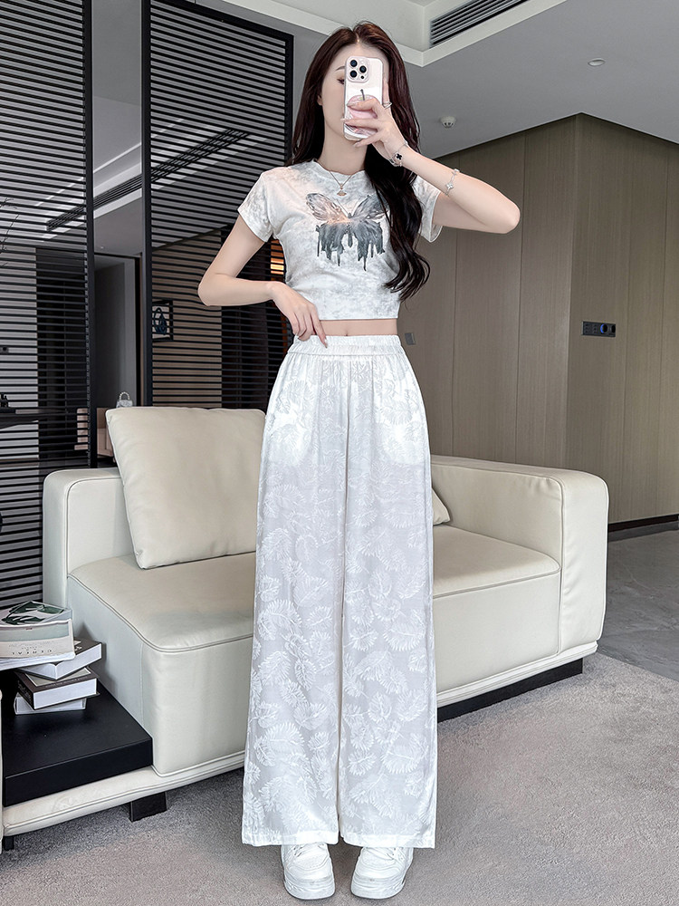 水衣源2247款夏季新款缎面提花垂感凉爽阔腿裤女显瘦中式长裤,商品下架区,水衣源