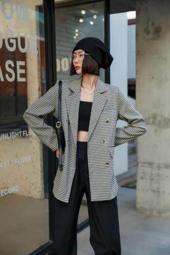 春季新款韩版格子西装外套，女装西装，变色鸟(4F)