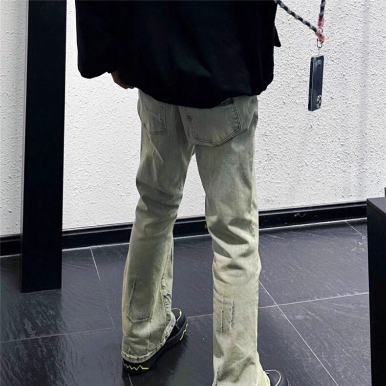网图美式高街水洗做旧微喇牛仔裤男款火焰残影牛仔裤GT801-P48,男装牛仔裤,星座1001-1