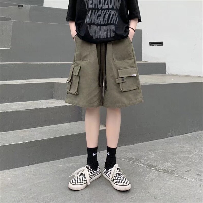 夏季2023新款工装短裤宽松潮ins五分裤女直筒港味中裤女K1380-P43,男装休闲裤,星座412-3