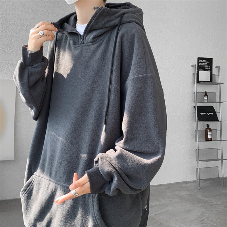 8XL-M大码摇粒绒卫衣套头连帽半拉链宽松美式复古外套WY9103/P68图片