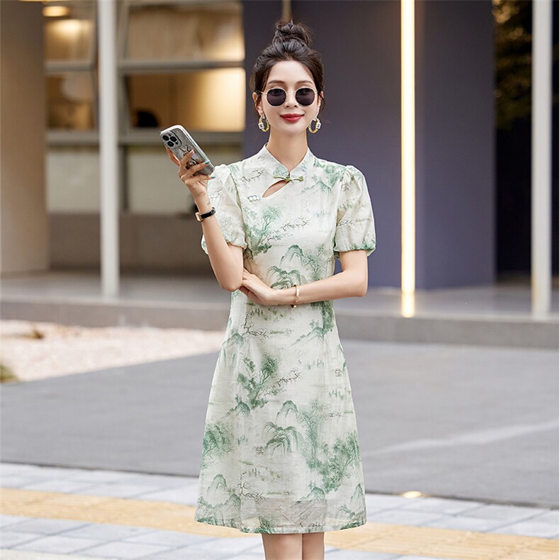 现货2024改良旗袍连衣裙年轻款女夏季新中式高级感禅意碎花裙,商品下架区,然然