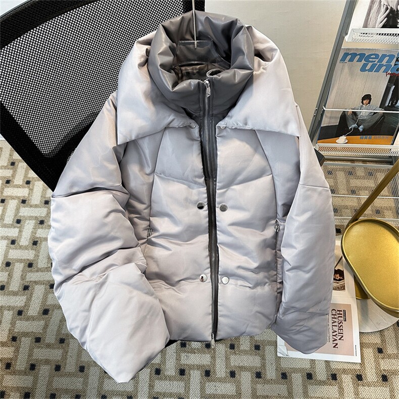 冬季PU皮小众流光亮面加厚宽松外套立领面包服金属纽扣假两件棉衣,男装棉衣,星座505-2（原电商A260-1)
