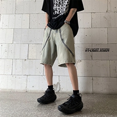 B221美式ins高街暗黑拉链休闲牛仔短裤五分裤LK23101-P60控78，男装牛仔裤，电商B221