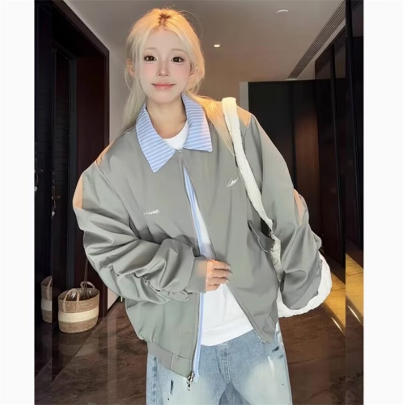 美式复古刺绣麂皮绒棒球服外套女春秋新款翻领宽松早春夹克JK8189,男装夹克,星座208-5