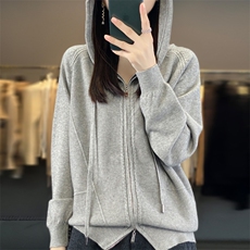 卫衣女款2025新款爆款连帽针织衫带帽毛衣春秋款帽衫宽松上衣外套，女装针织衫/毛衣，大美人包芯纱店