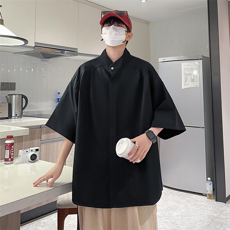 衬衫男韩版潮流短袖纯色帅文艺2023夏季新款ins宽松外套CY337-P35,男装衬衫,星座412-3