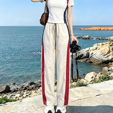 单件杏拼红蓝长裤