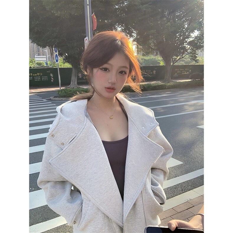 抖音得物品质26春装美式重磅结构斜拉链高领连帽卫衣开衫外套W61,女装短外套,电商A486