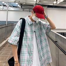 2021年春季新款格子衬衫女宽松落肩港风衬衫男DS-C407-CS301-P35，男装衬衫，电商C323-1