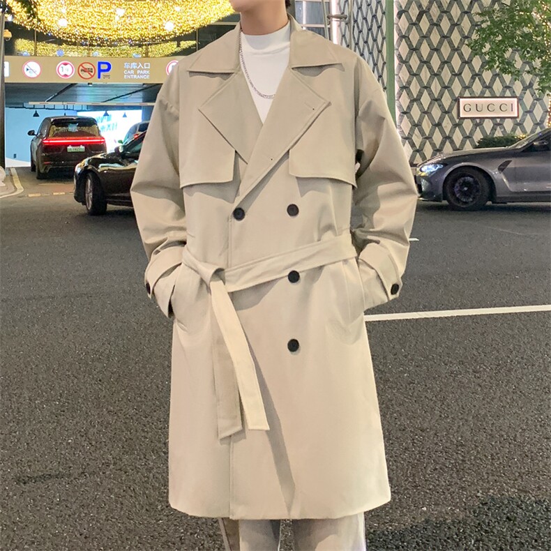 春季韩版双排扣中长款过膝风衣外套男简约风衣A406JK3525P108,男装夹克,星座309（原A406）