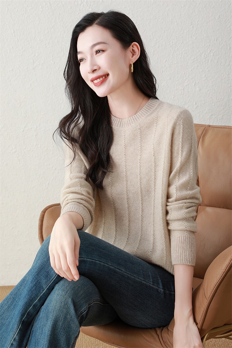 100%纯山羊绒秋冬新款圆领女宽松针织打底羊绒衫,女装羊绒衫,阿舍尔精品