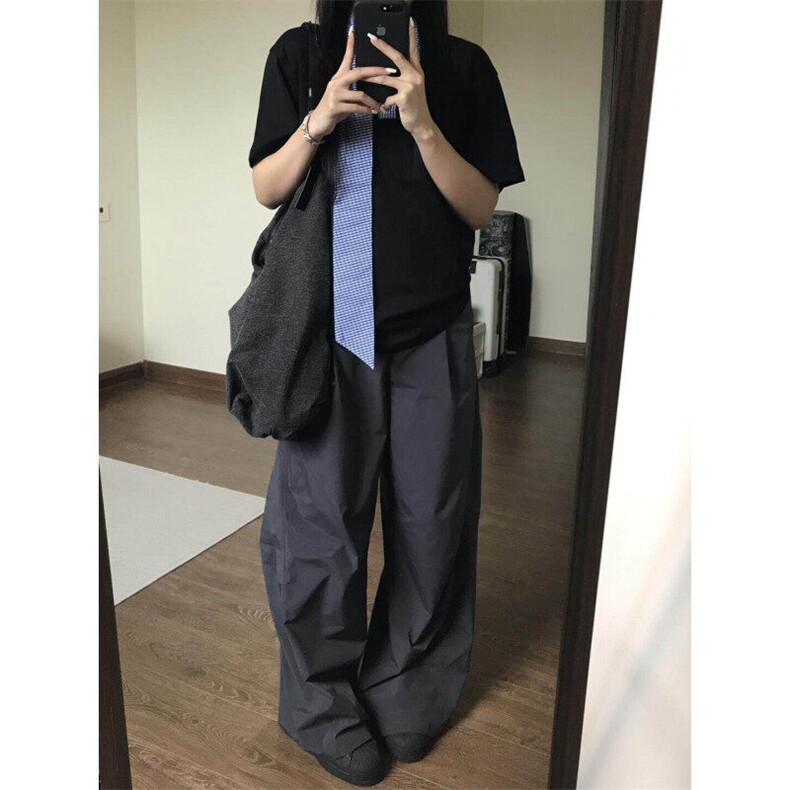 DXY247HH-P44 美式领口拼接格子领带短袖t恤高级感痞帅半袖图片