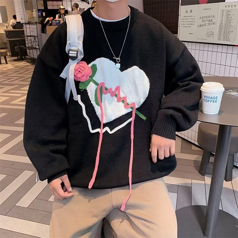 设计感oversize宽松慵懒风情侣针织衫套头毛衣男女秋冬M9088-P53,男装针织衫/毛衣,星座1008-1