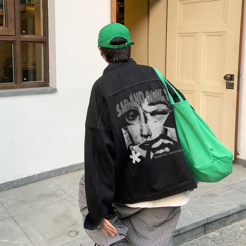 男装牛仔外套 2026秋季美式抽象印花男生翻领夹克XZ514-2-N90-P88图片