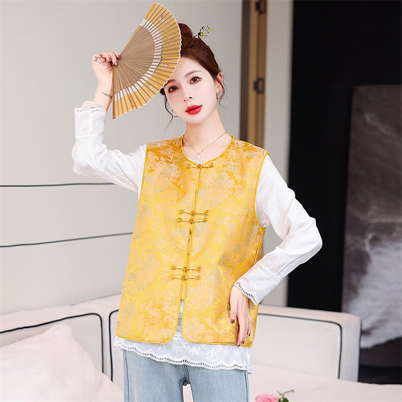 新中式国风马甲无袖外套女2025新款春装时髦洋气百搭马夹外穿坎肩，女装马甲，美静678