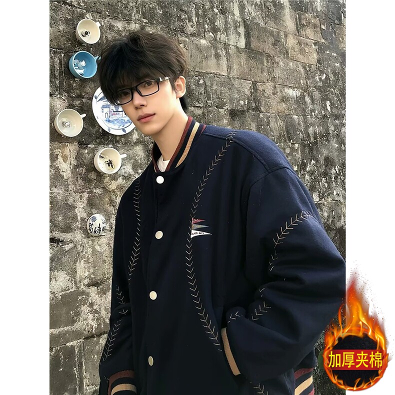 网图慵懒重磅三彩尼满刺绣棒球棉服廓形夹棉夹克 A025-MY1667-P78图片