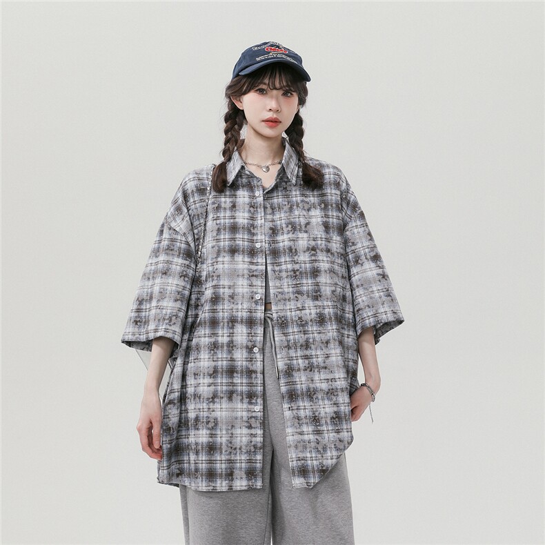 中性24新款格子条纹短袖衬衫TPS6225P40控68,男装衬衫,电商A268