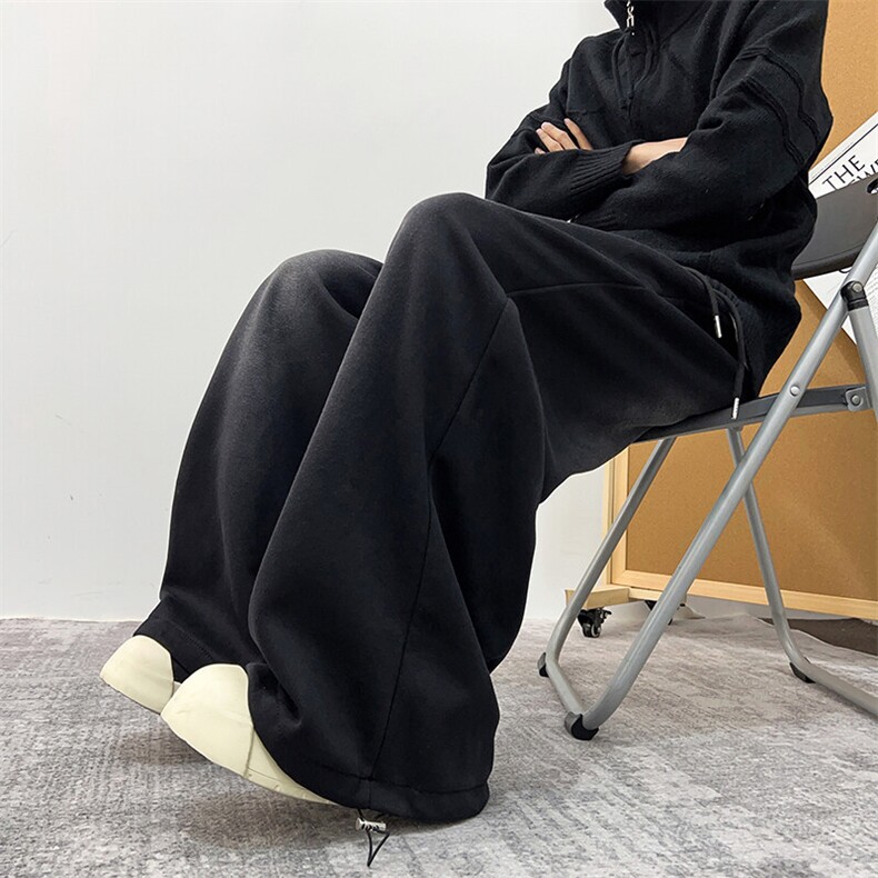 松紧腰阔腿牛仔裤男日系水洗做旧潮牌垂感宽松直筒长裤子N302-P58图片