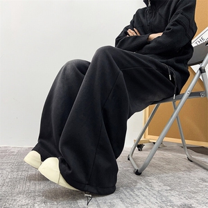 松紧腰阔腿牛仔裤男日系水洗做旧潮牌垂感宽松直筒长裤子N302-P58图片