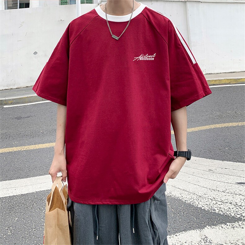 夏季美式高街重磅纯棉三条杠织带撞色男女短袖T恤ZD626-特P30,男装T恤,电商A486-1