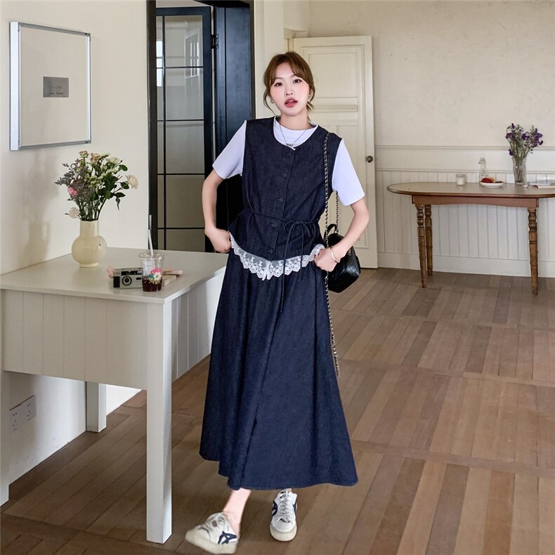 高级感气质减龄蕾丝拼接马甲半身裙套装两件套女夏季穿搭一整套,女装套装/套裙,2C166