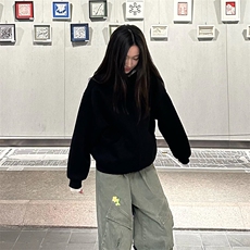 抖音得物高品质26春装美式高街重磅宽松结构高领连帽卫衣外套W60，女装短外套，电商A486