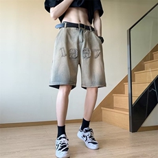 1997黄泥色牛仔短裤男夏季潮牌美式高街复古休闲五分裤NW2106-P38，男装牛仔裤，星座1008