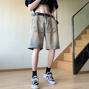 1997黄泥色牛仔短裤男夏季潮牌美式高街复古休闲五分裤NW2106-P38图片