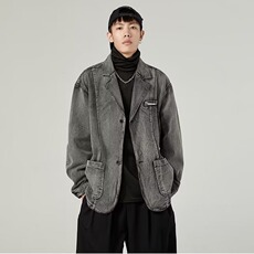 灰色牛仔夹克男秋季潮牌美式复古宽松痞帅休闲西装外套675/P68，男装夹克，星座506