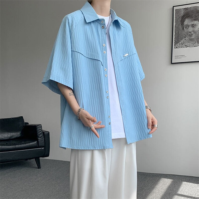 CS1140特-特批40控78肌理纹oversize宽松情侣短袖短袖大码衬衫,男装T恤,电商A059