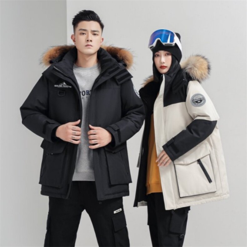 85%绒羽绒服户外防寒连帽工装时尚大毛领情侣派克服男P260图片