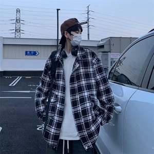 小香风外套男春秋冬季格子毛呢大衣痞帅夹克高街潮牌大码 JW232图片