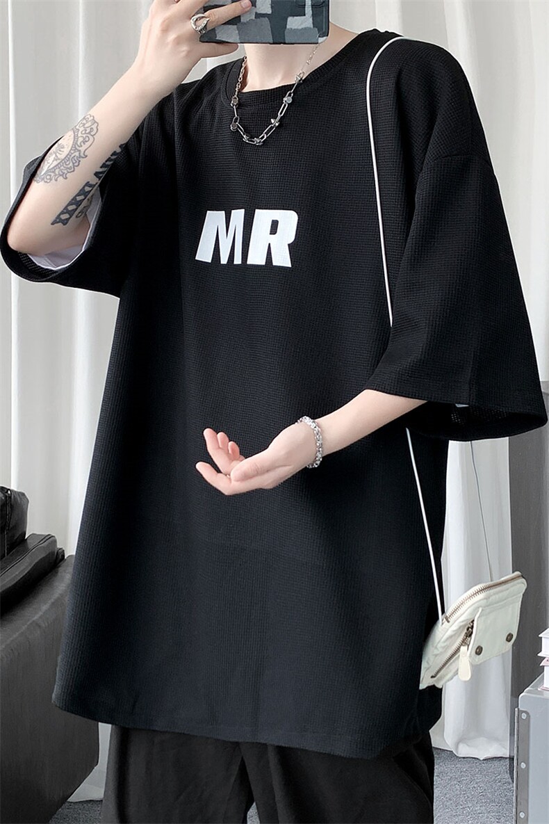 HT73253-P22华夫格t恤男短袖男大码五分袖短句风,男装T恤,电商A040