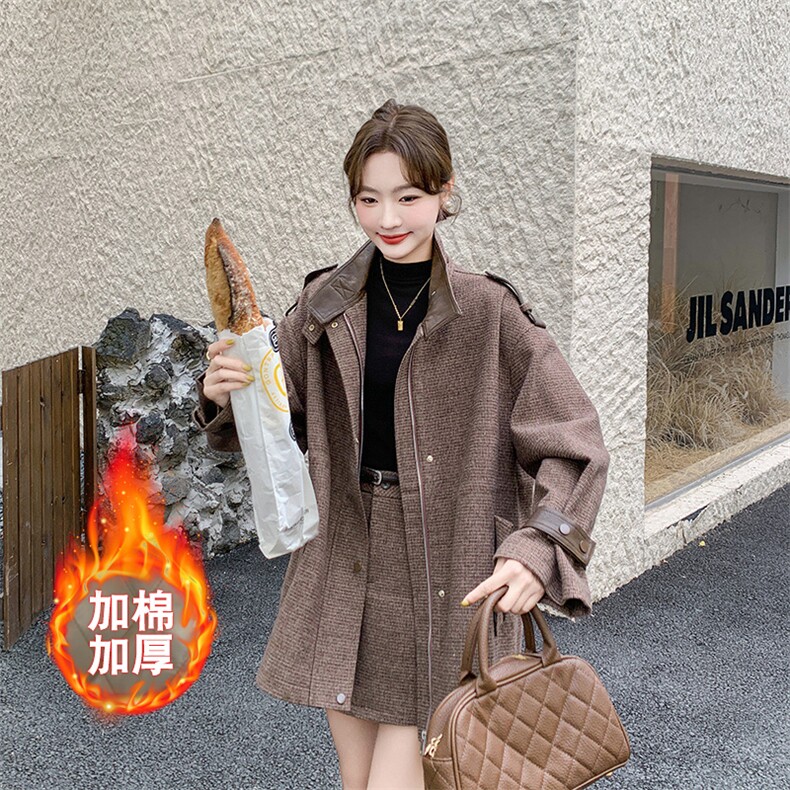 中长款加棉毛呢外套女装2024新款气质呢子大衣套裙,女装套装/套裙,纯色衣恋