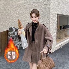 中长款加棉毛呢外套女装2024新款气质呢子大衣套裙，女装套装/套裙，纯色衣恋